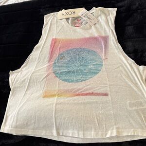 Roxy White Tank Top with Blue and Pink Graphic